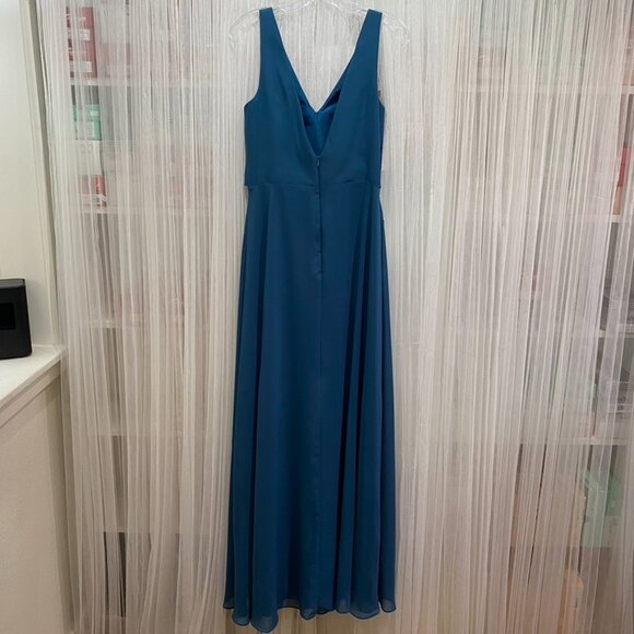 JJ's House Ink A-line V-Neck Floor-Length Chiffon Bridesmaid Dress Size 10 - Picture 12 of 16